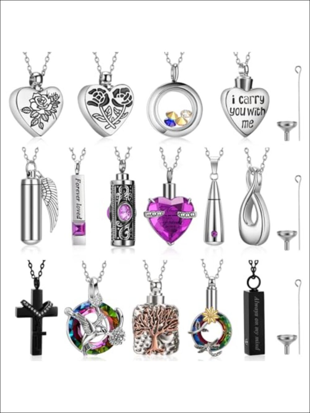 15 Pcs Stainless Steel Urn Necklace for Ashes Women Cremation Jewelry